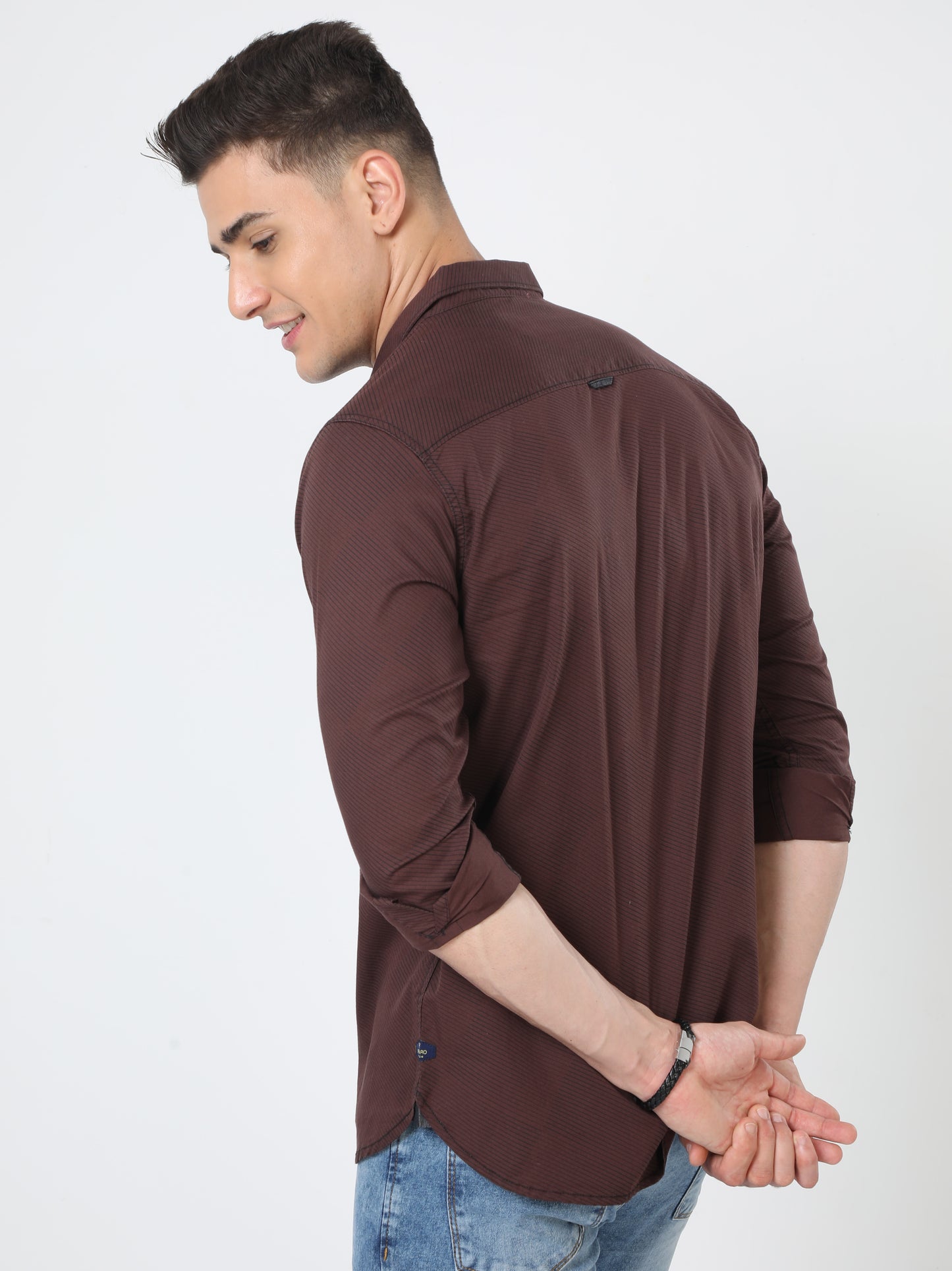 Urbaro Brown Striped Shirt For Men