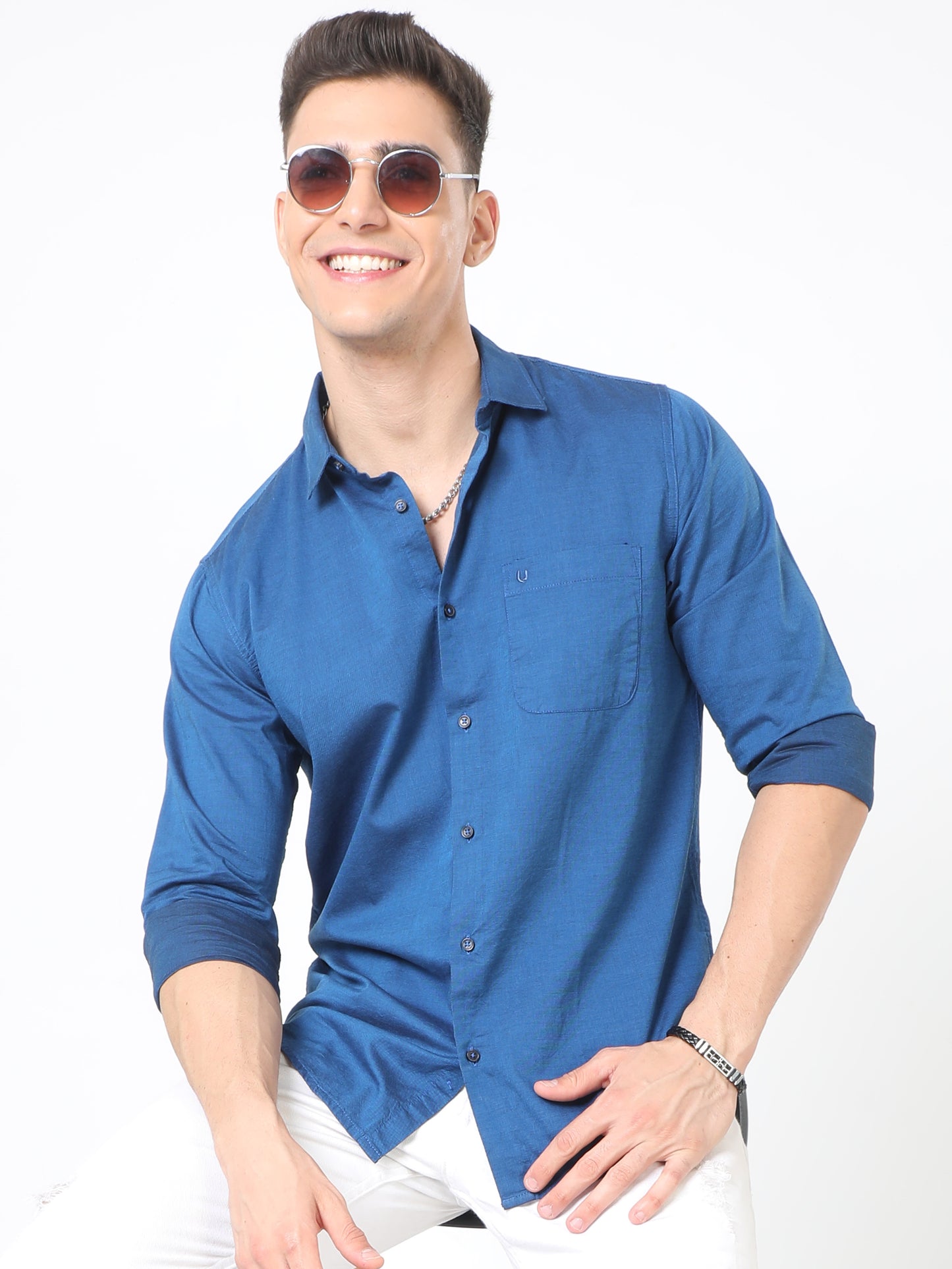 Blue Full Sleeve Plain Shirt