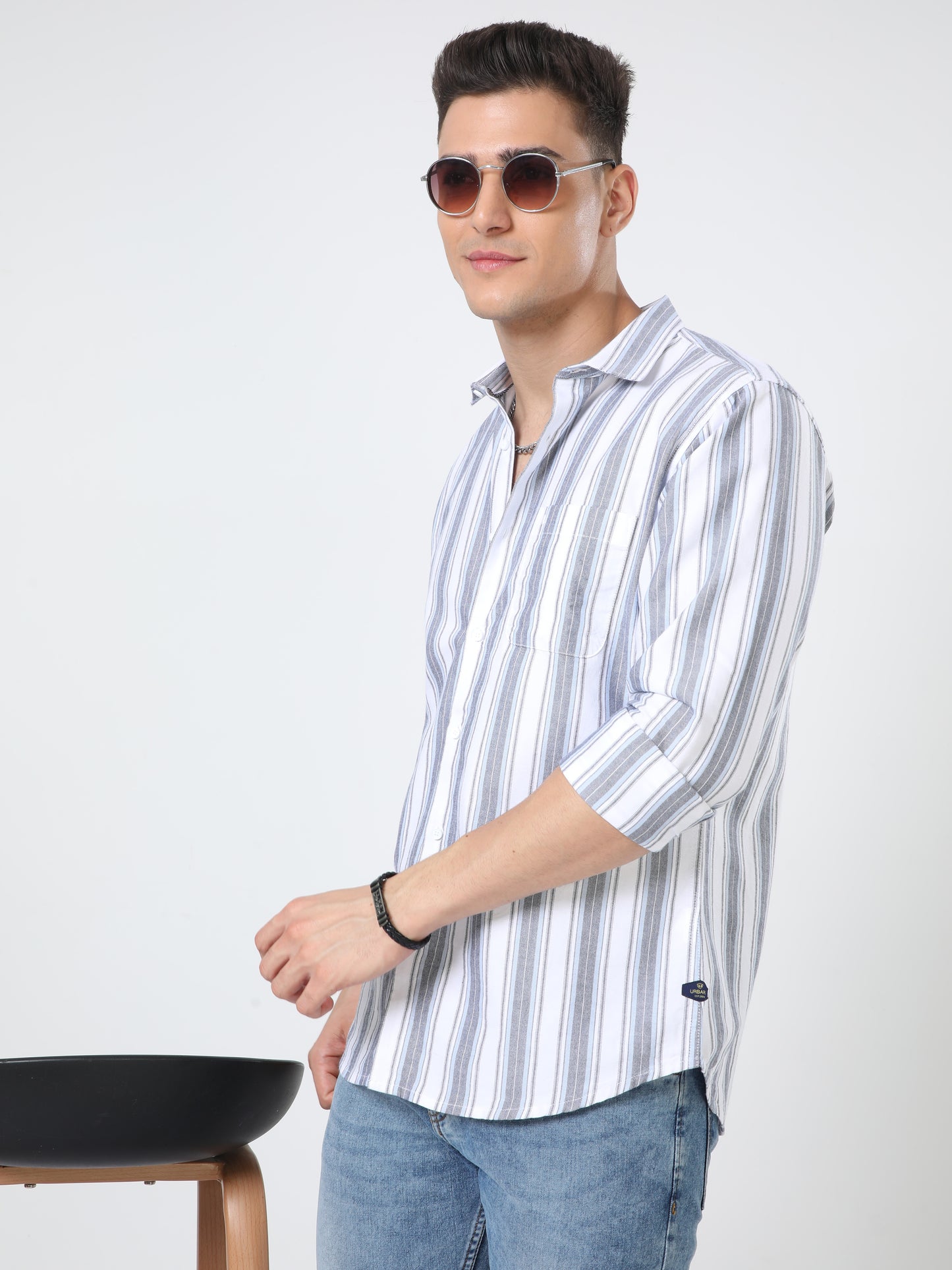 Urbaro Blue Striped Shirt For Men