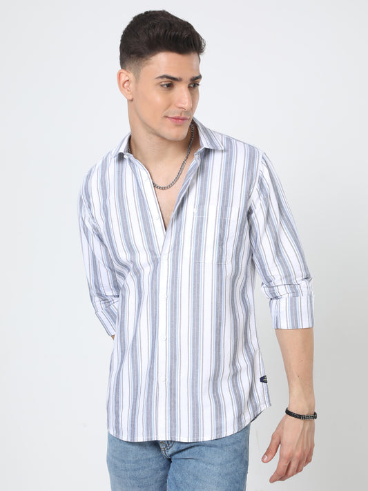 Urbaro Blue Striped Shirt For Men