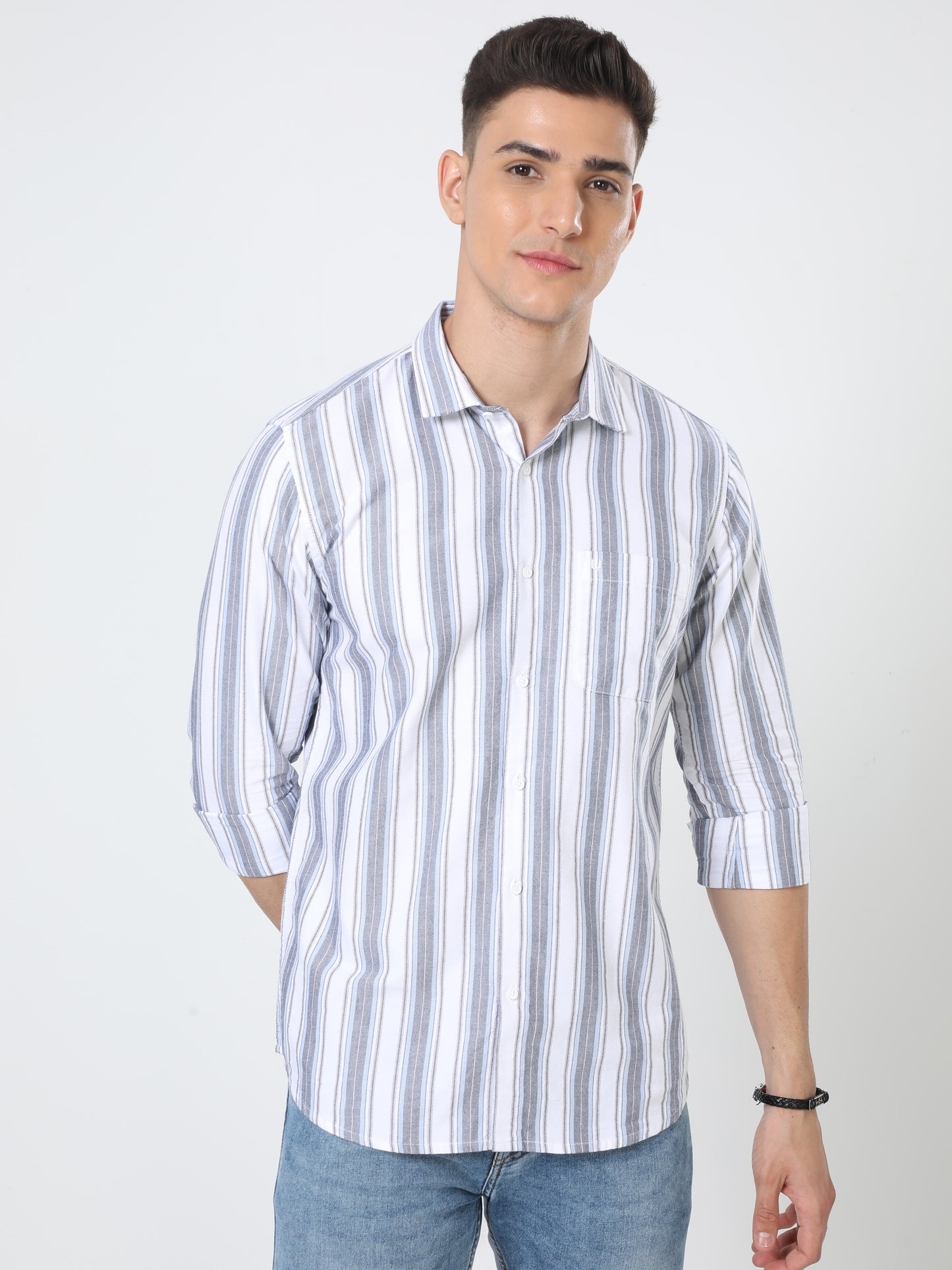 Urbaro Blue Striped Shirt For Men