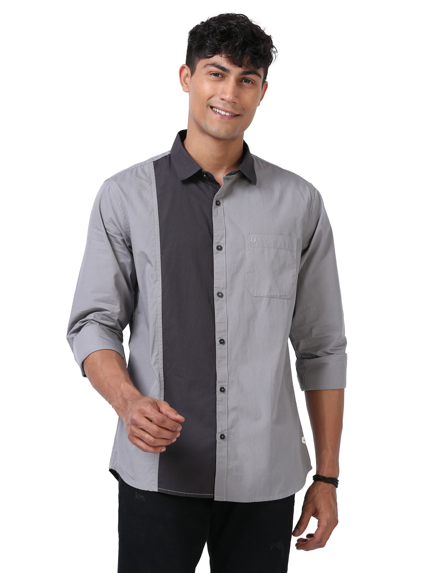 Effortless Statement color block shirt-Grey