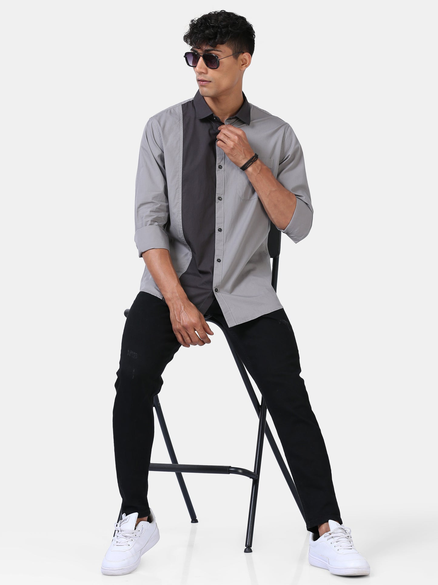 Effortless Statement color block shirt-Grey