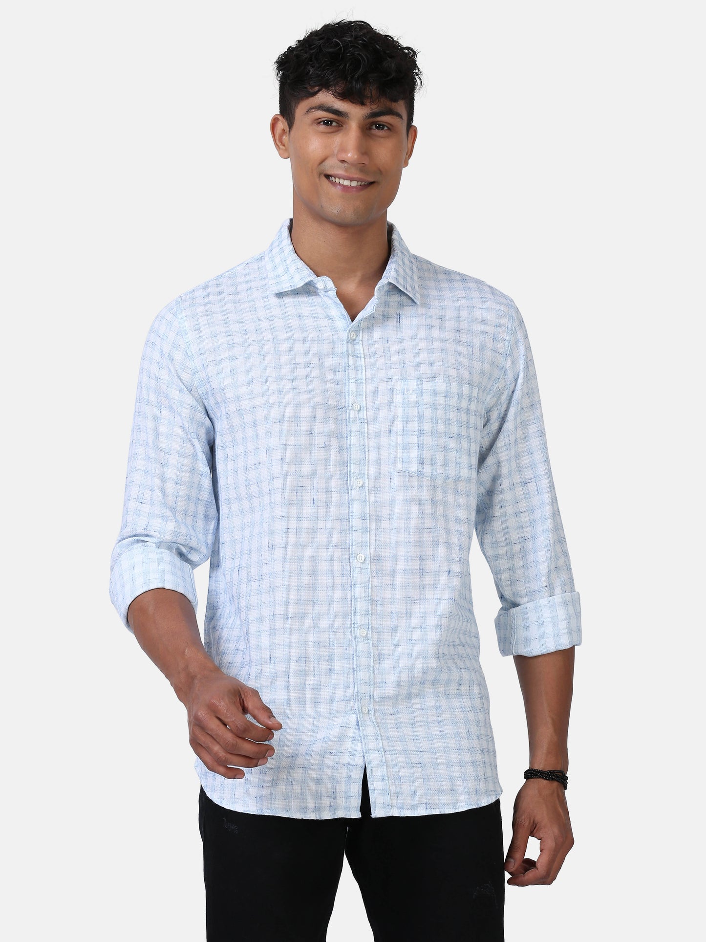 Geometric Dobby Blue Shirt