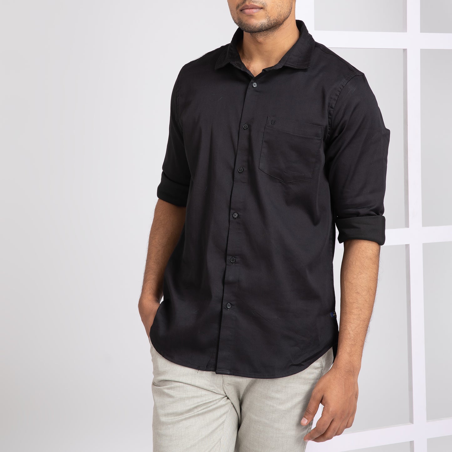 Black 2-way stretch Plain Shirt