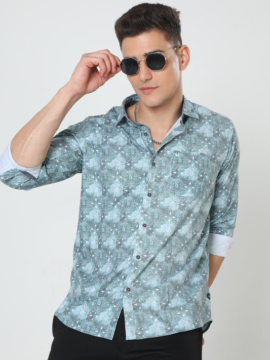 Green Full Sleeve Print Shirt