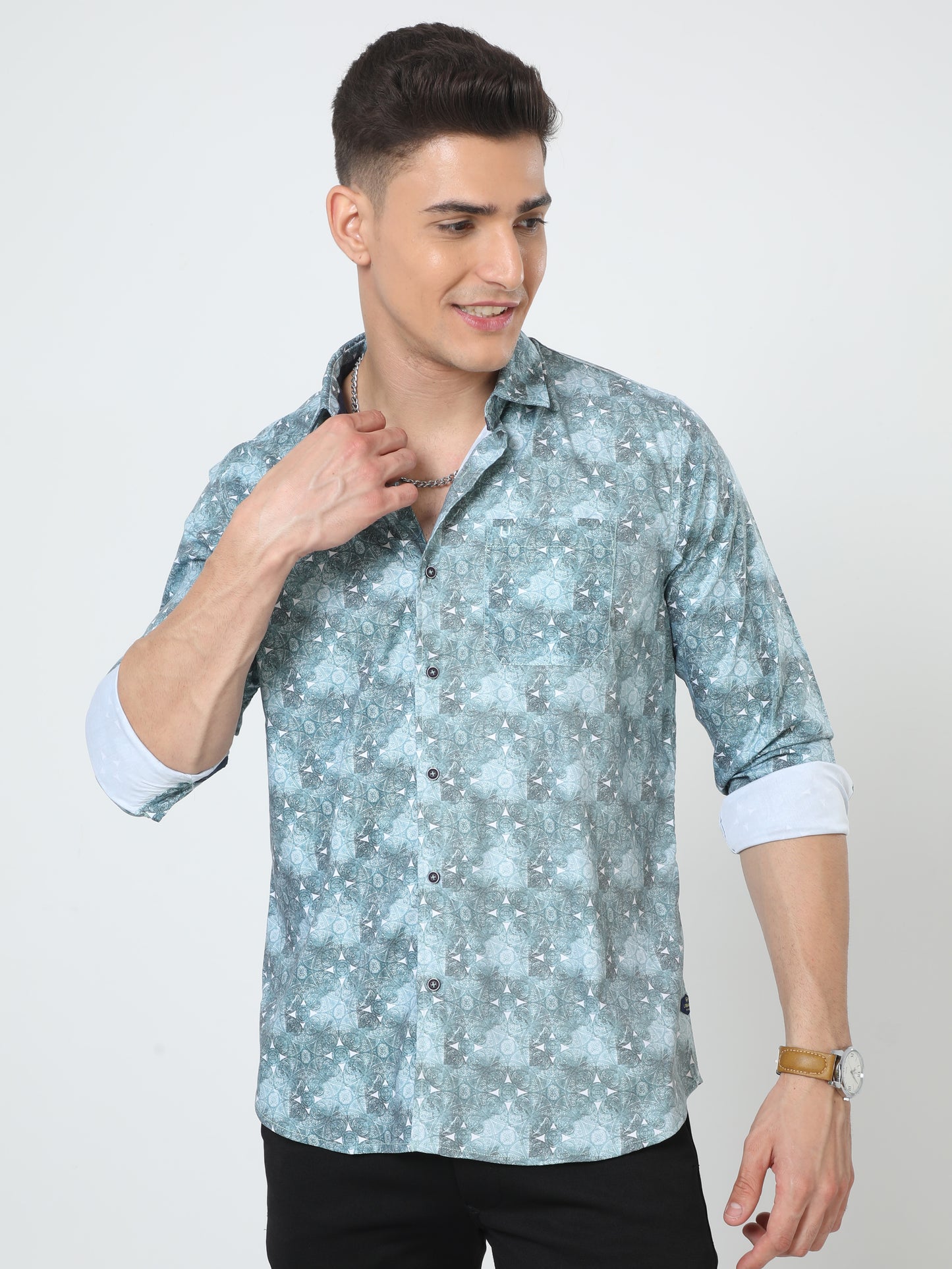 Green Full Sleeve Print Shirt