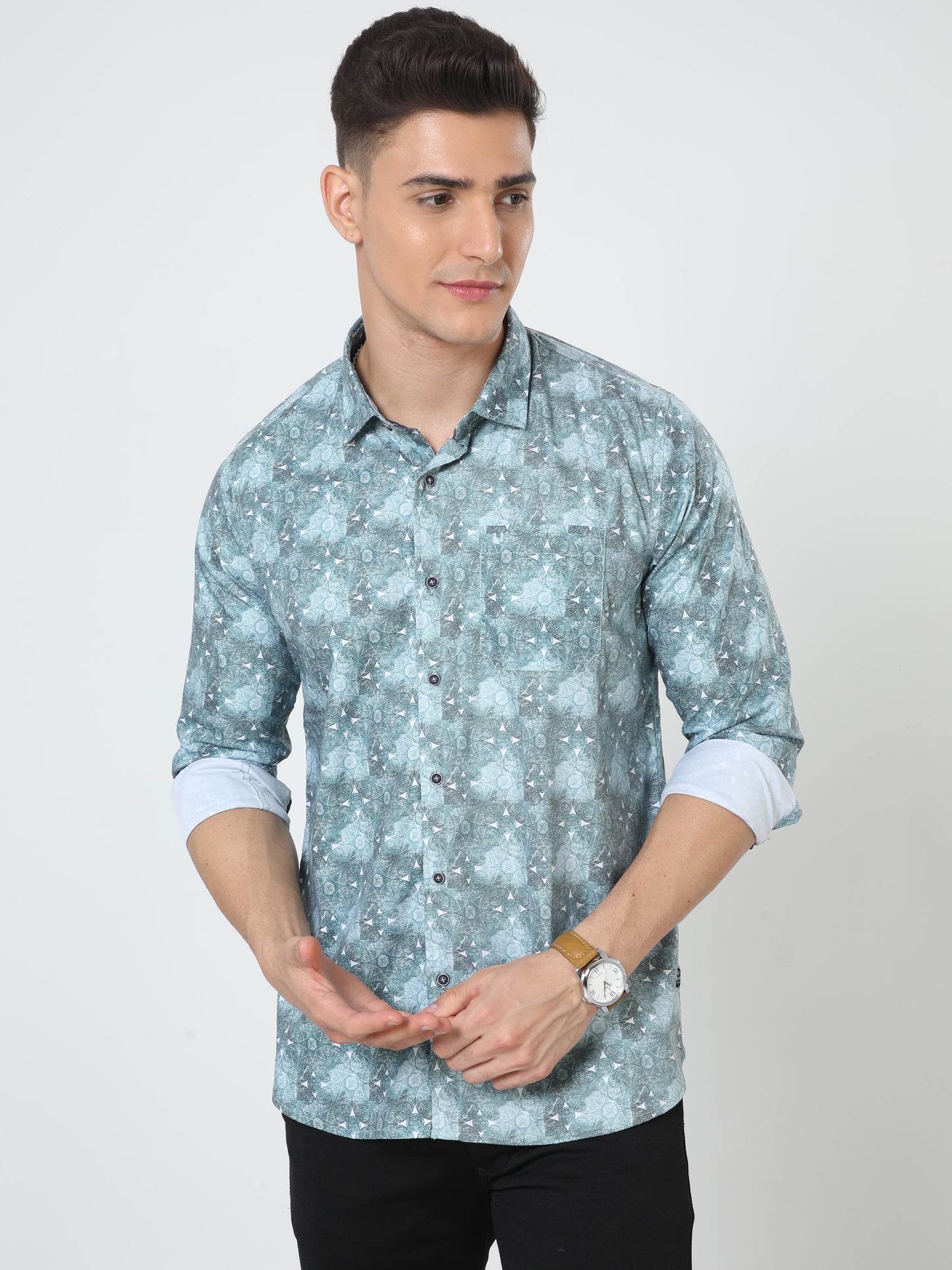 Green Full Sleeve Print Shirt