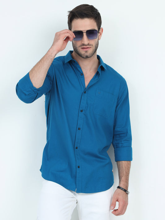 Structured City Style Solid Blue Shirts
