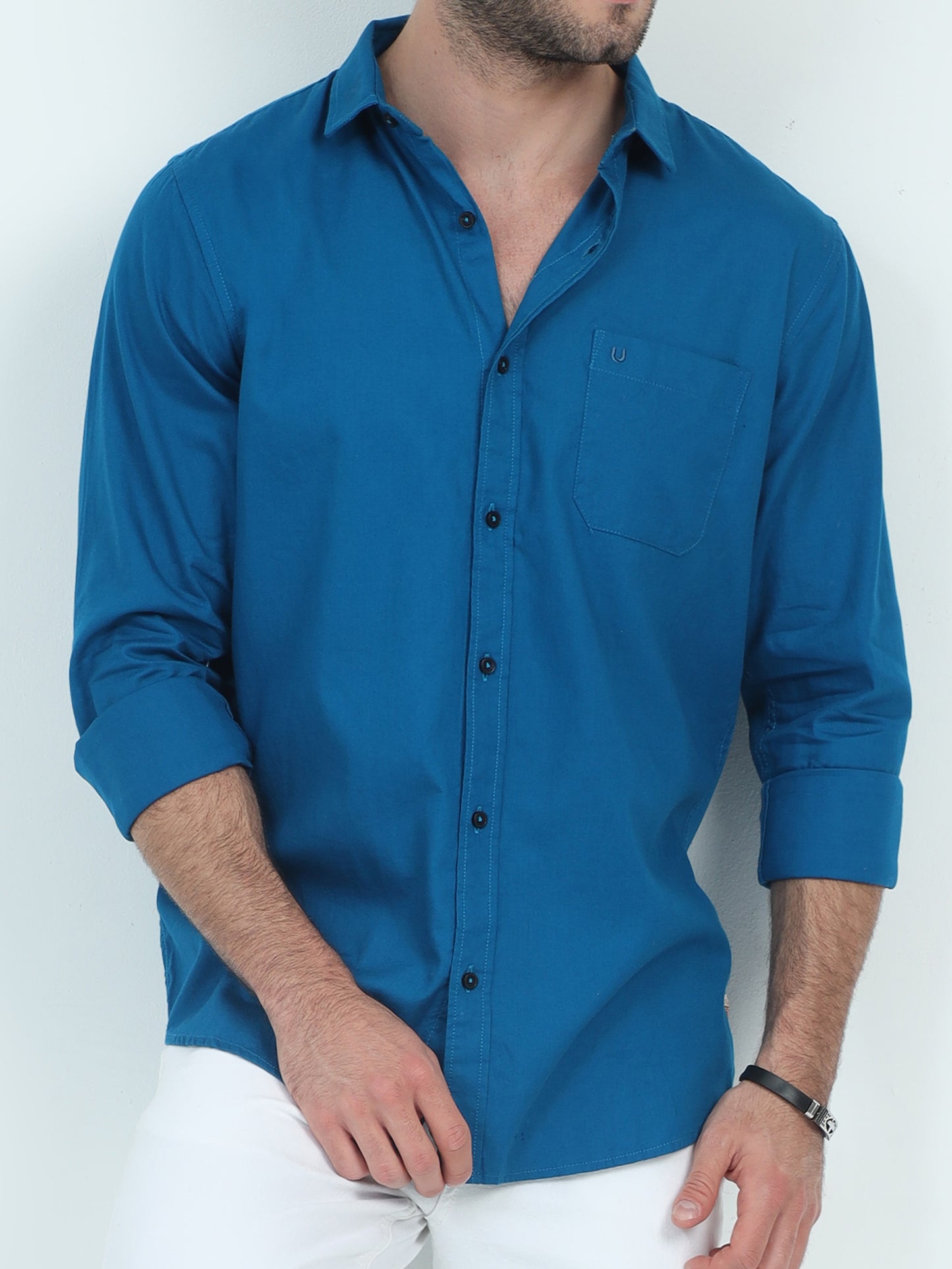 Structured City Style Solid Blue Shirts