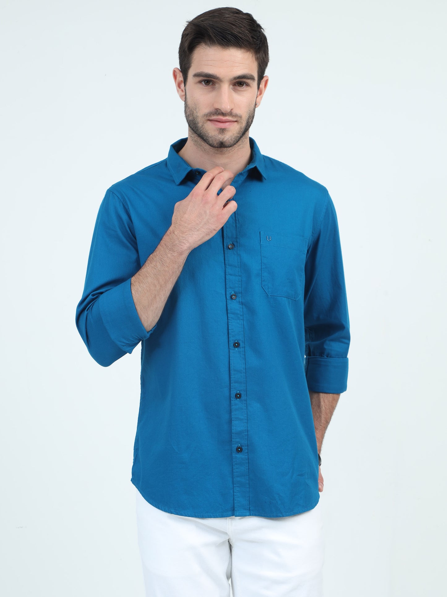 Structured City Style Solid Blue Shirts