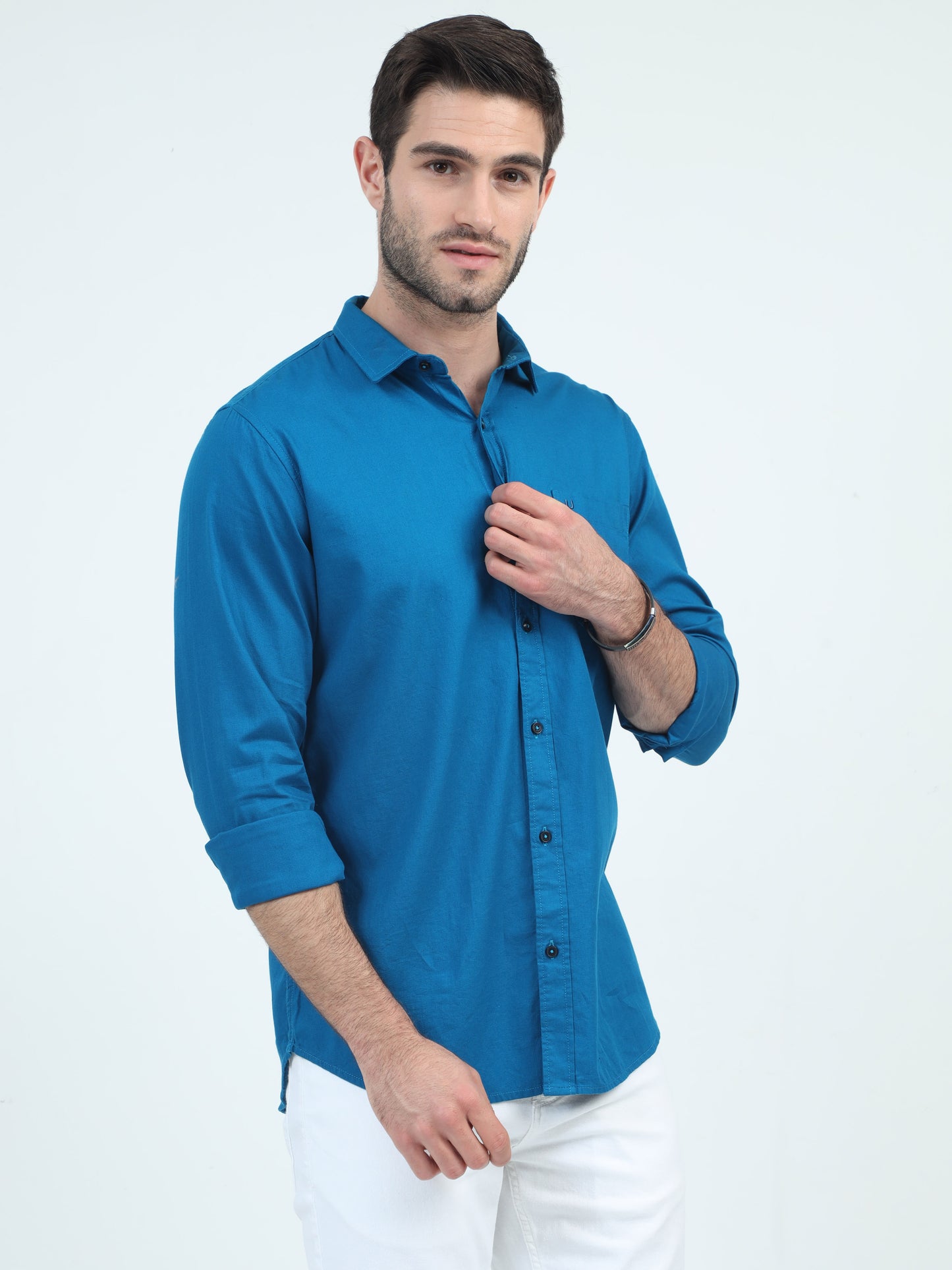 Structured City Style Solid Blue Shirts