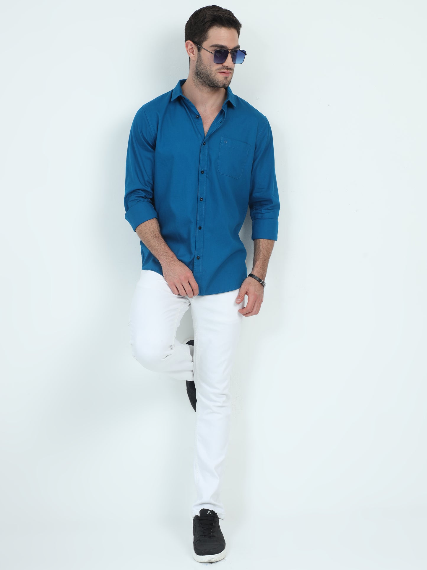 Structured City Style Solid Blue Shirts