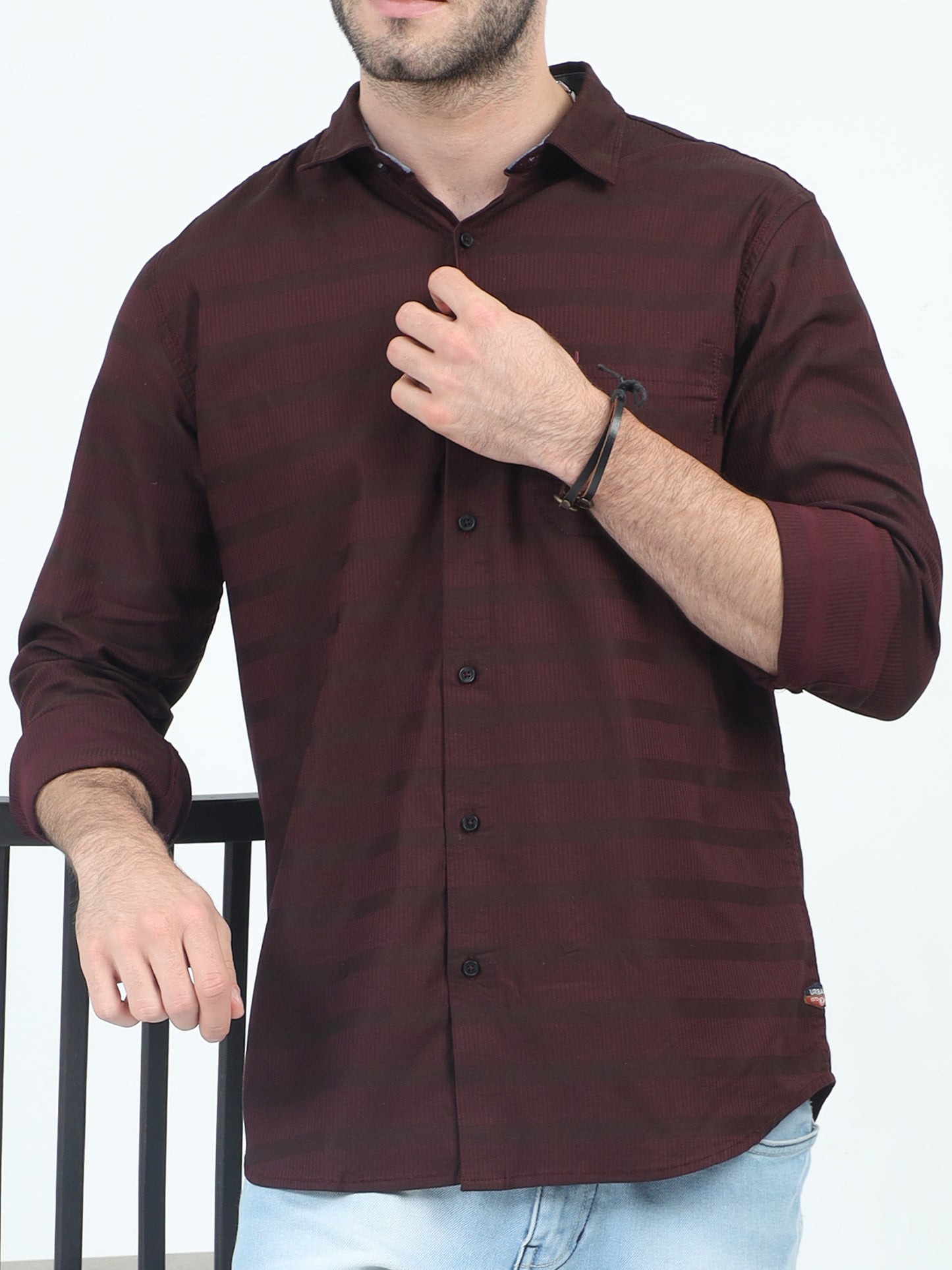 Urbaro Edge Slim Brown Stripe Shirt