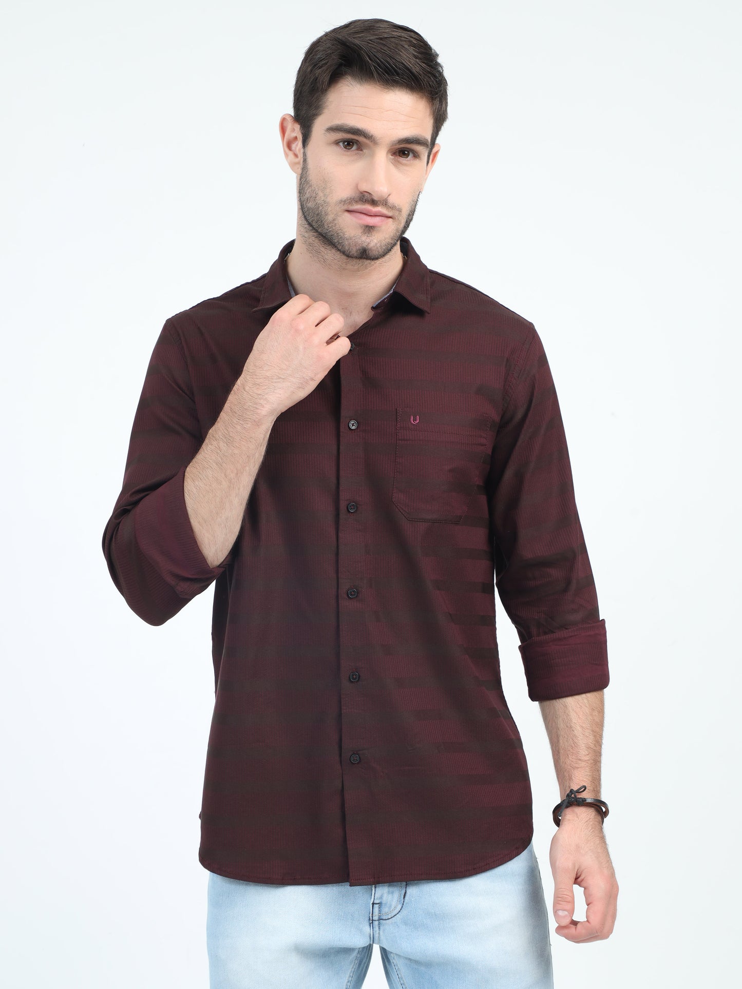 Urbaro Edge Slim Brown Stripe Shirt