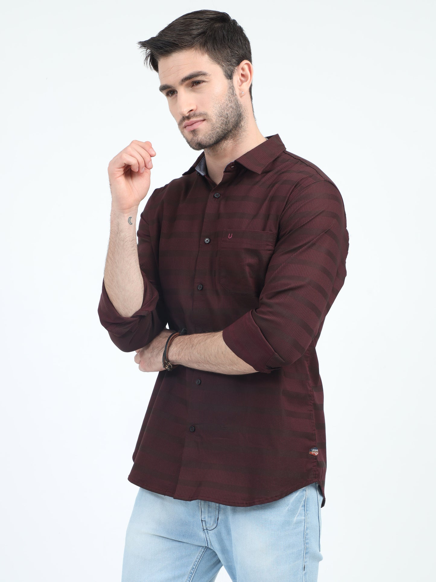 Urbaro Edge Slim Brown Stripe Shirt