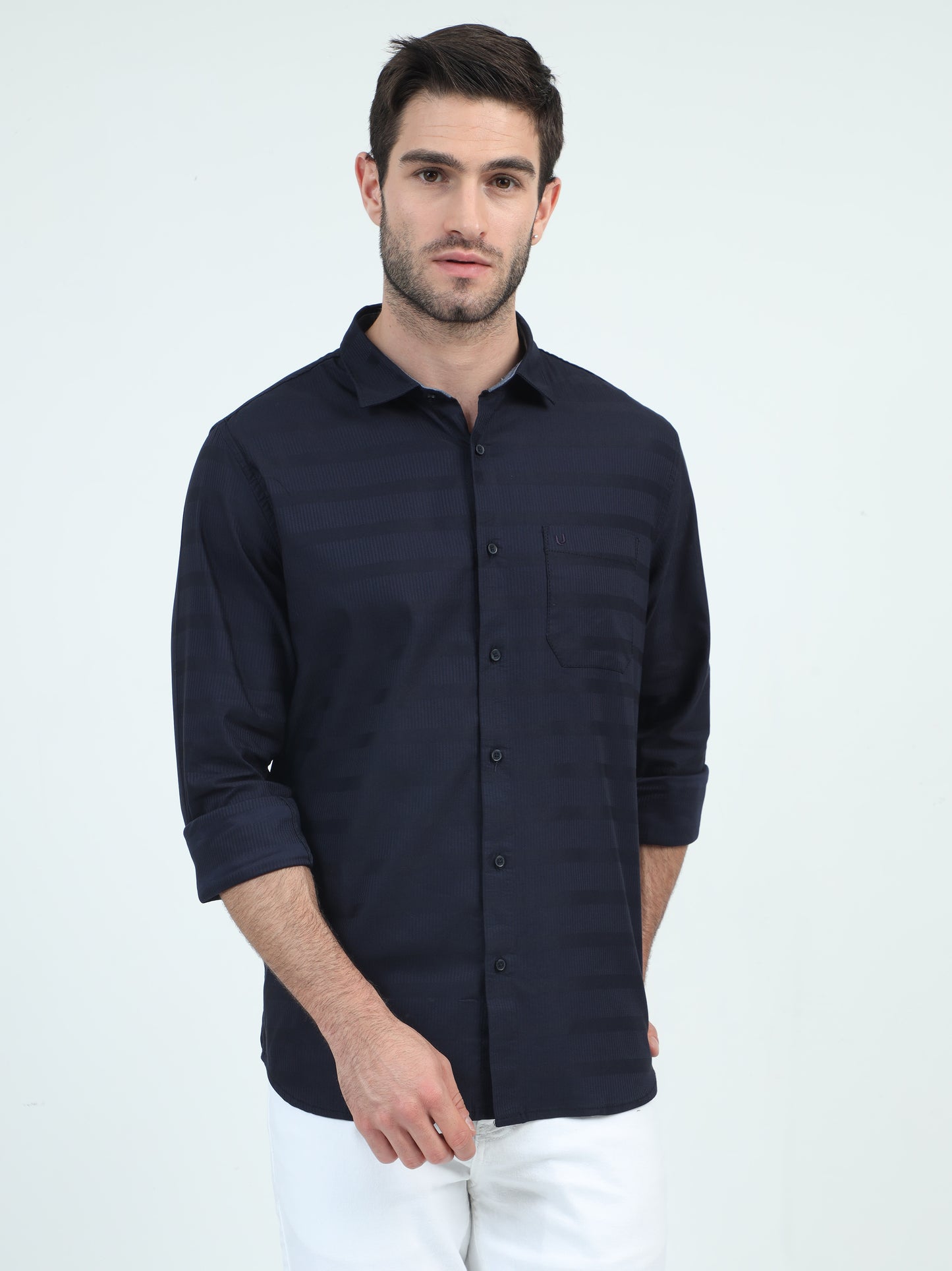 Urbaro Edge Slim Navy Stripe Shirt