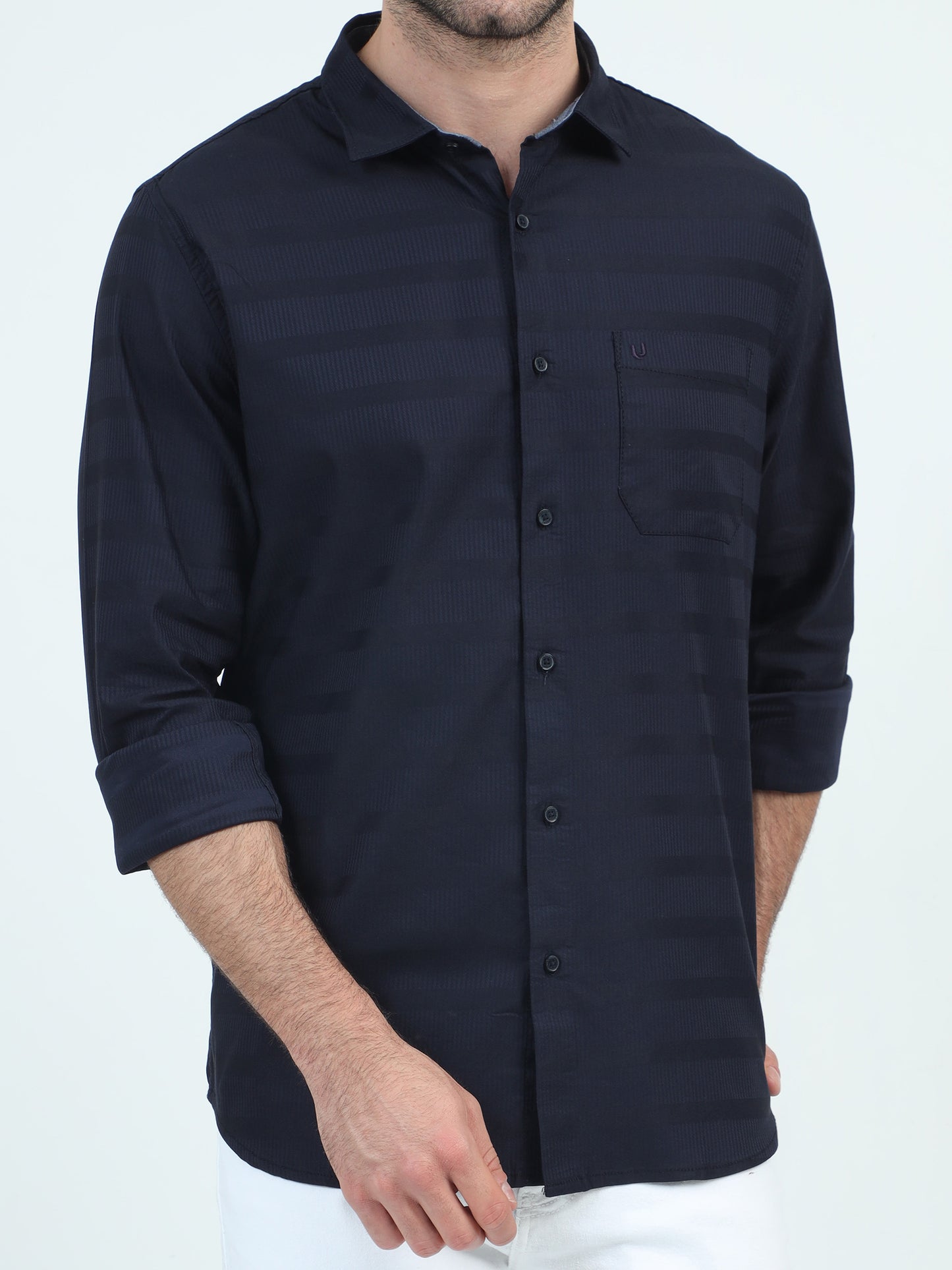 Urbaro Edge Slim Navy Stripe Shirt