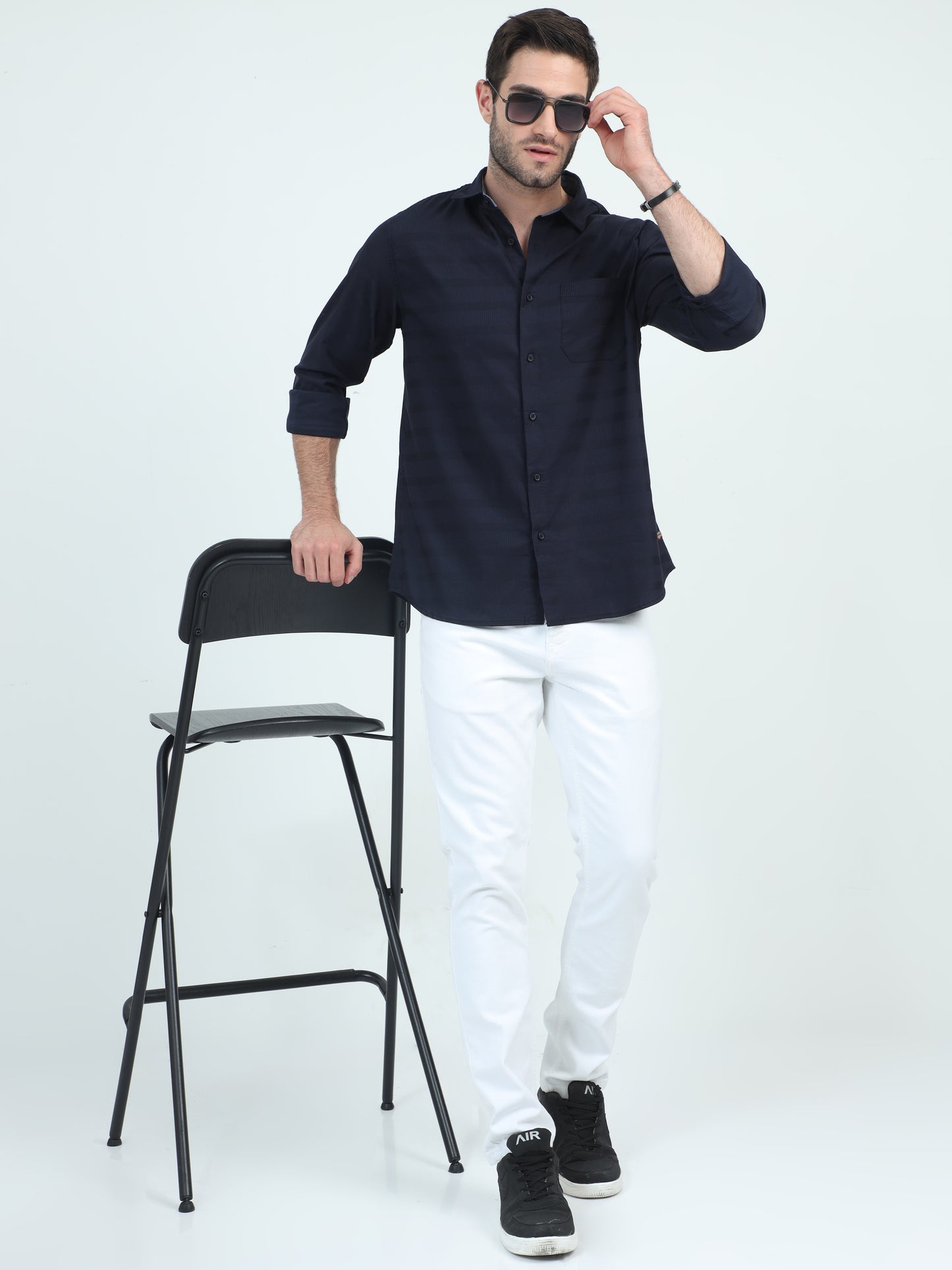 Urbaro Edge Slim Navy Stripe Shirt