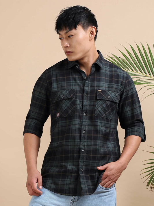 Green Grit Check Shirt
