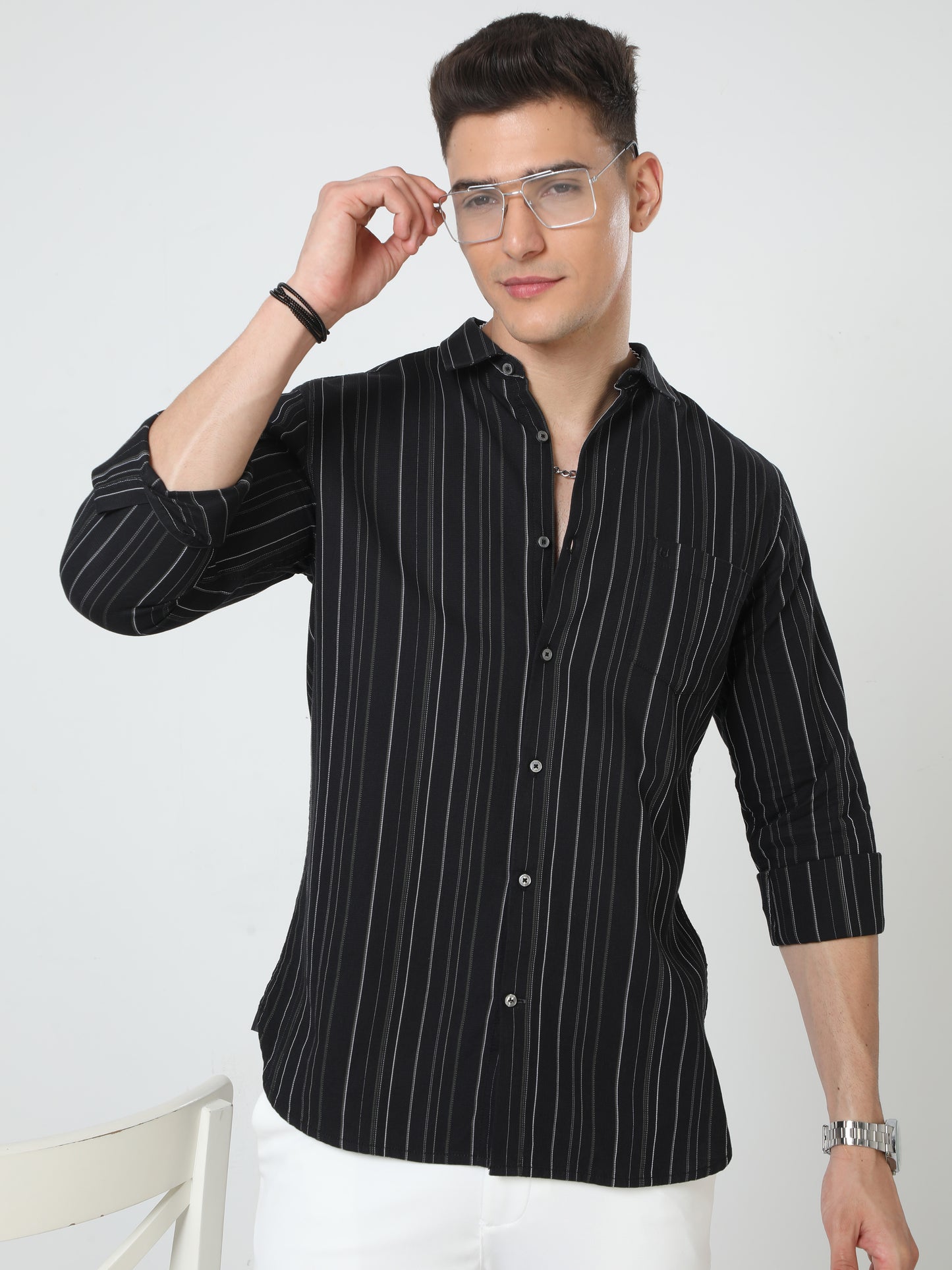 Black Full Sleeve Stripes Shirt