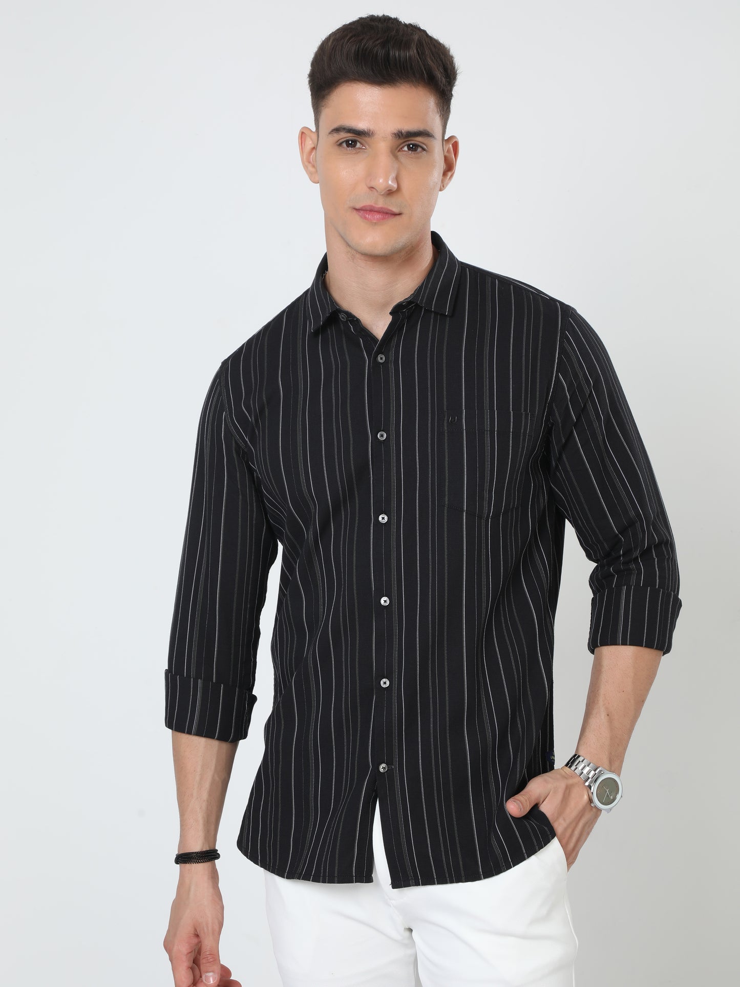 Black Full Sleeve Stripes Shirt