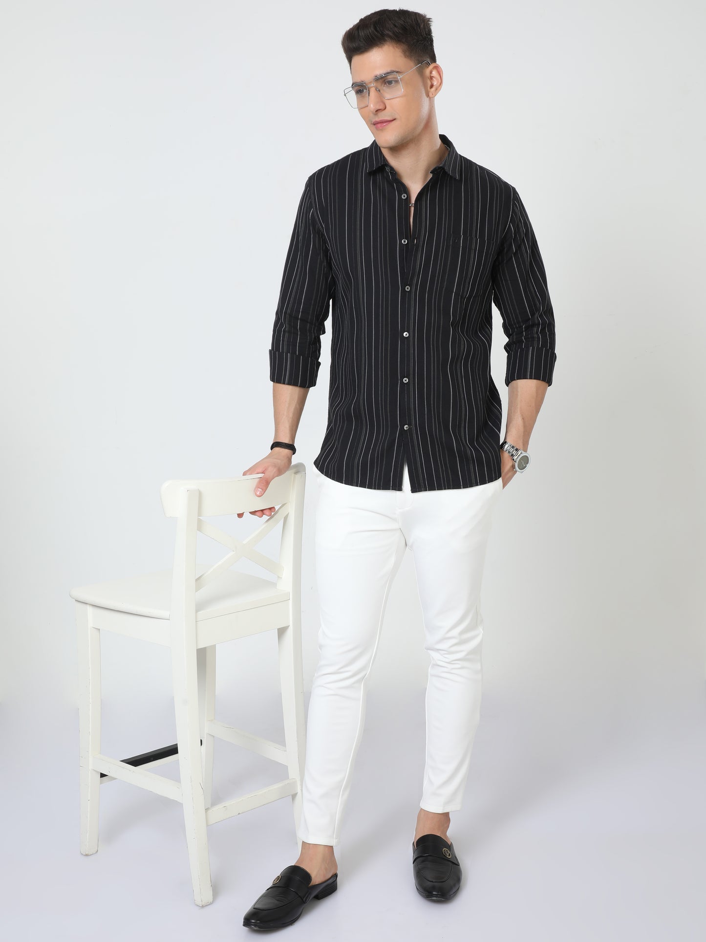 Black Full Sleeve Stripes Shirt