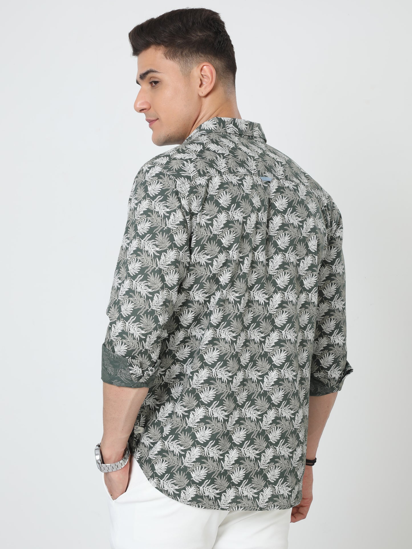 Olive Full Sleeve Print Shirt