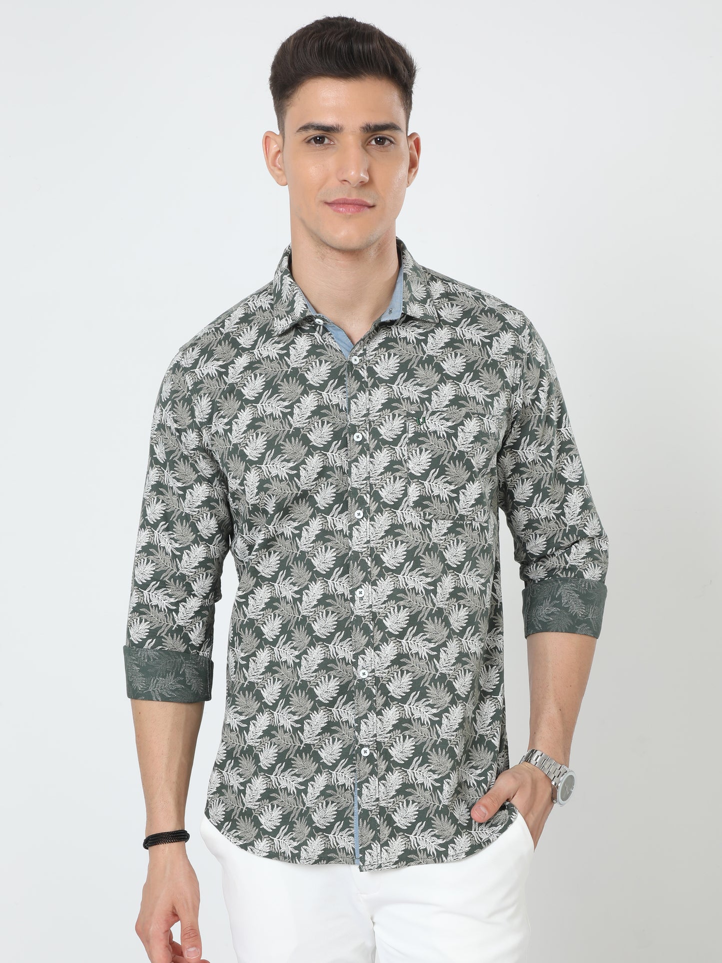 Olive Full Sleeve Print Shirt