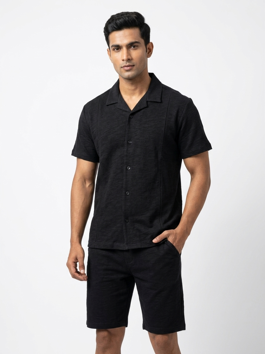 URBARO Men's Solid Black Co-Ords Set
