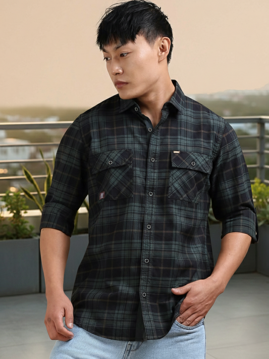 Green Grit Check Shirt