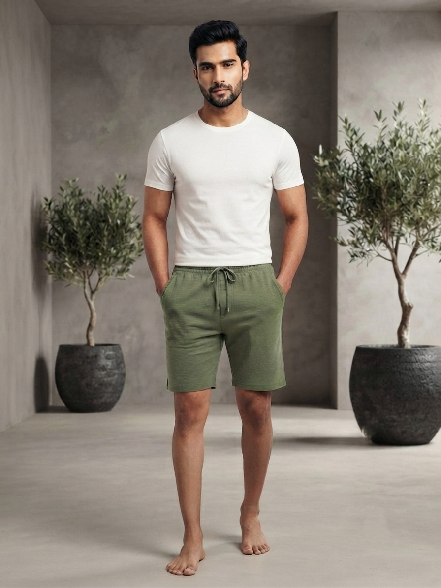 URBARO Men's Solid Olive Green Co-ord Shorts