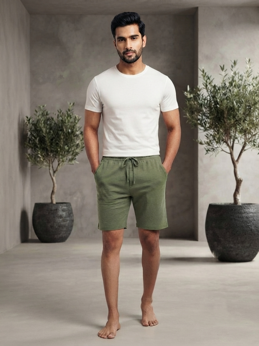 URBARO Men's Solid Olive Green Co-ord Shorts