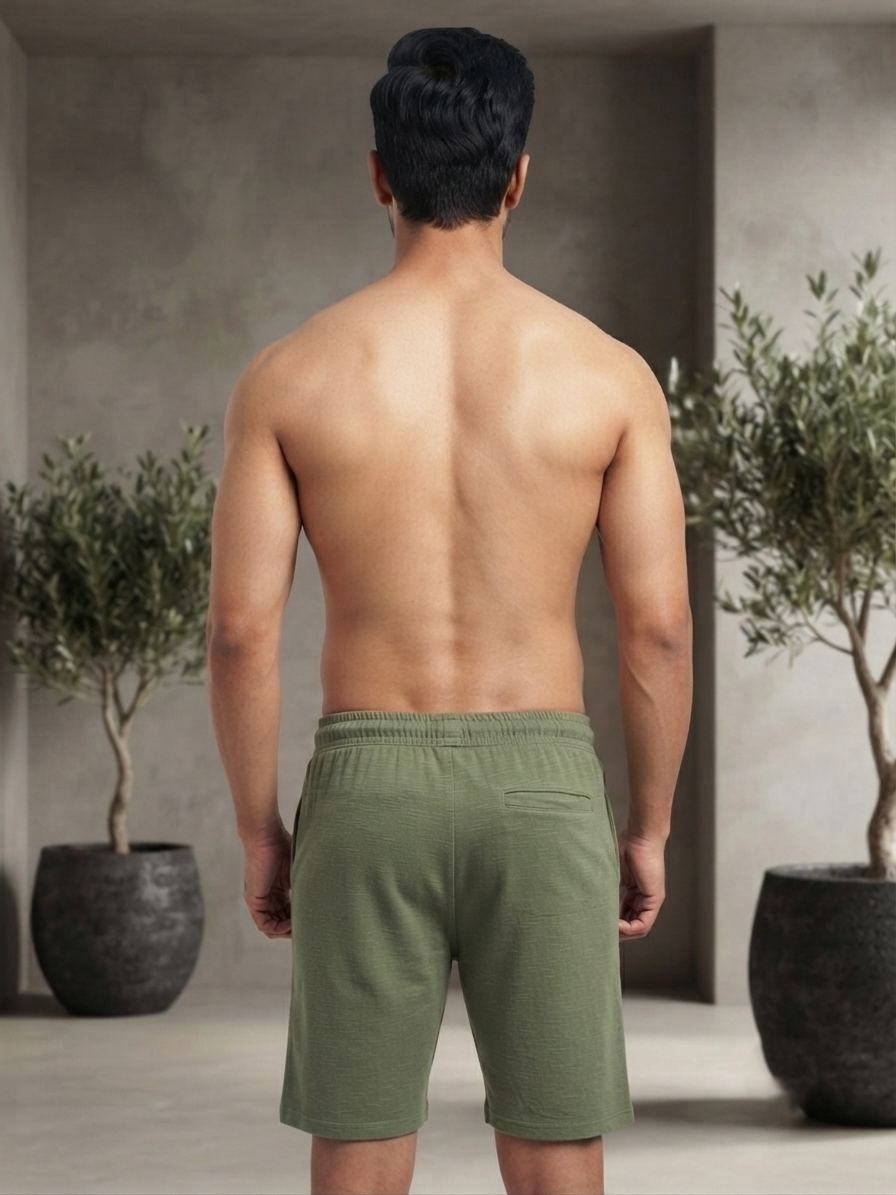 URBARO Men's Solid Olive Green Co-ord Shorts