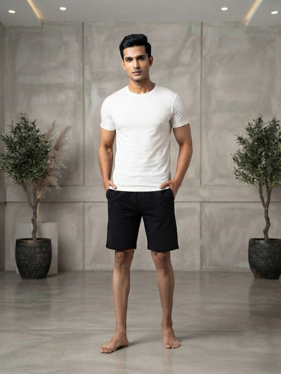 URBARO Men's Solid Black Co-ord Shorts