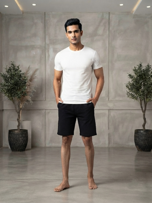 URBARO Men's Solid Black Co-ord Shorts