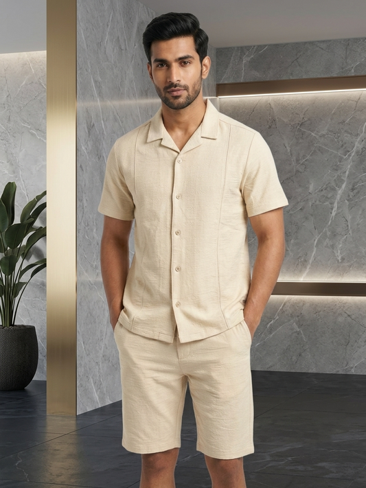 URBARO Men's Solid Beige Co-ord Set