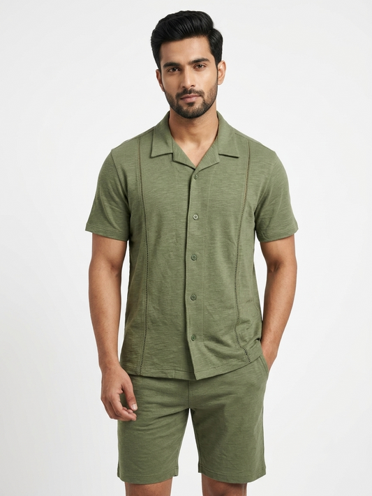 URBARO Men's Solid Olive Green Co-ord Set