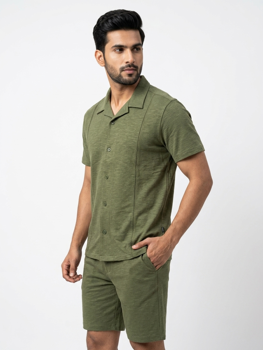 URBARO Men's Solid Olive Green Co-ord Set