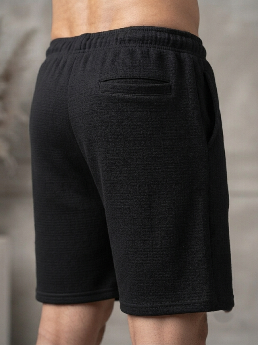 URBARO Men's Solid Black Co-ord Shorts