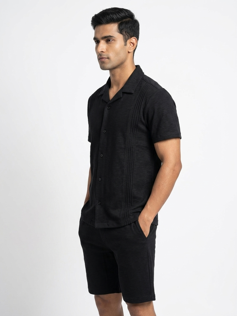 URBARO Men's Solid Black Co-Ords Set