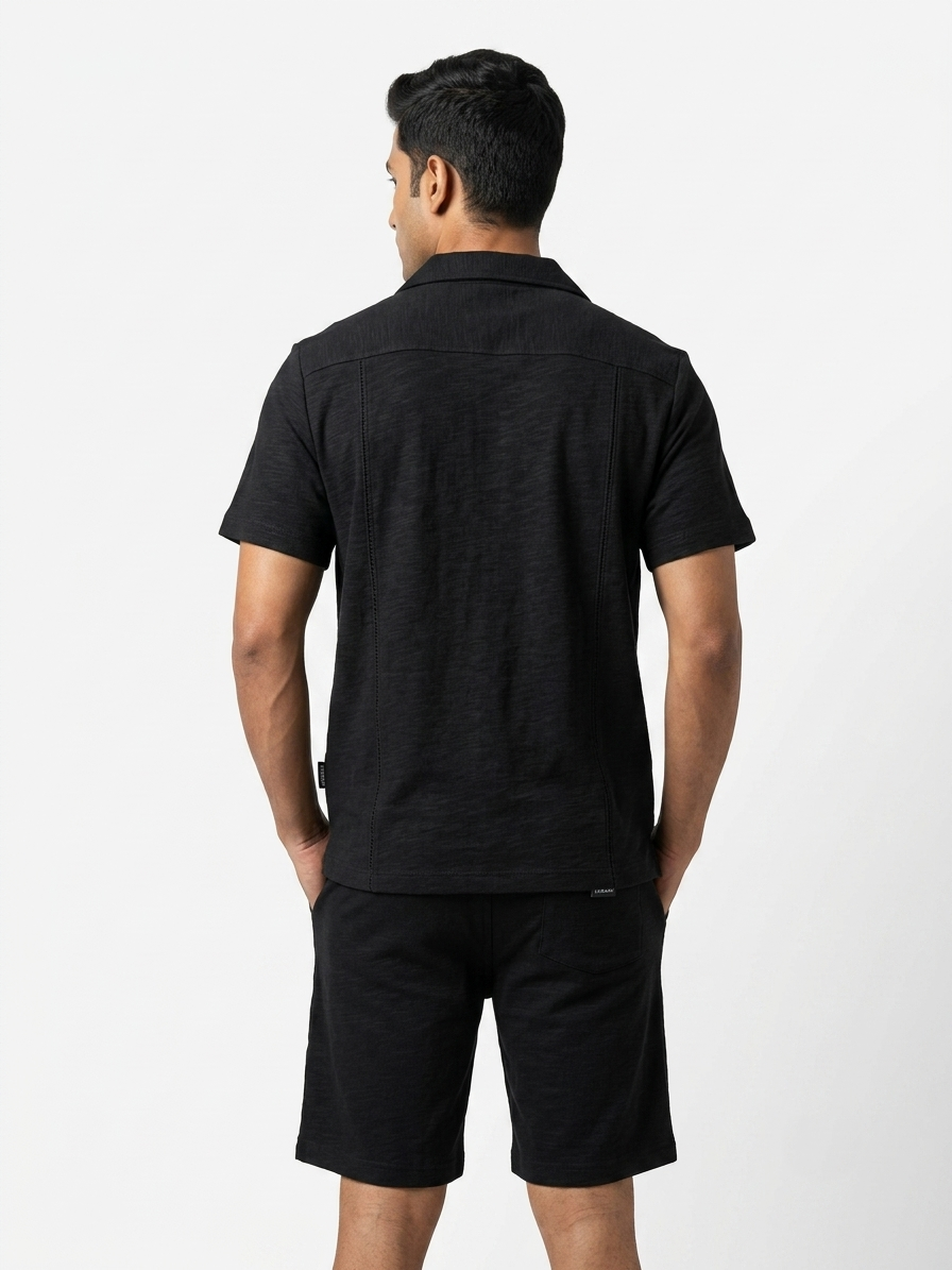 URBARO Men's Solid Black Co-Ords Set