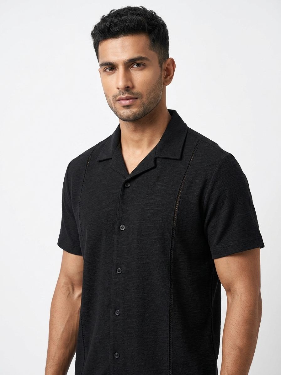 URBARO Men's Solid Black Co-Ords Set