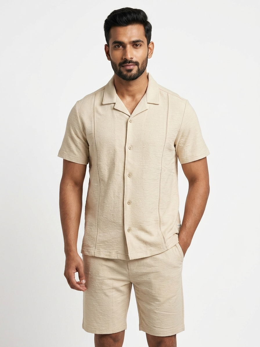 URBARO Men's Solid Beige Co-ord Set