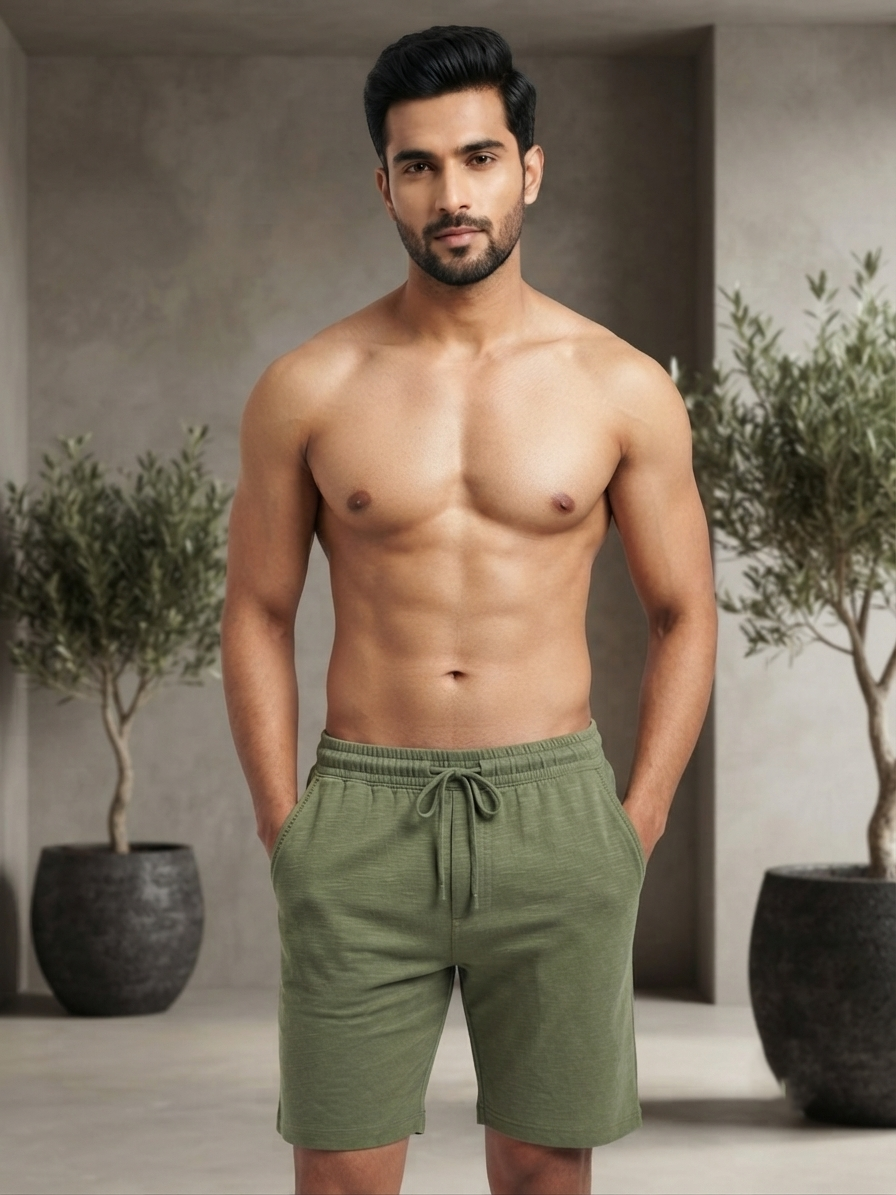 URBARO Men's Solid Olive Green Co-ord Shorts