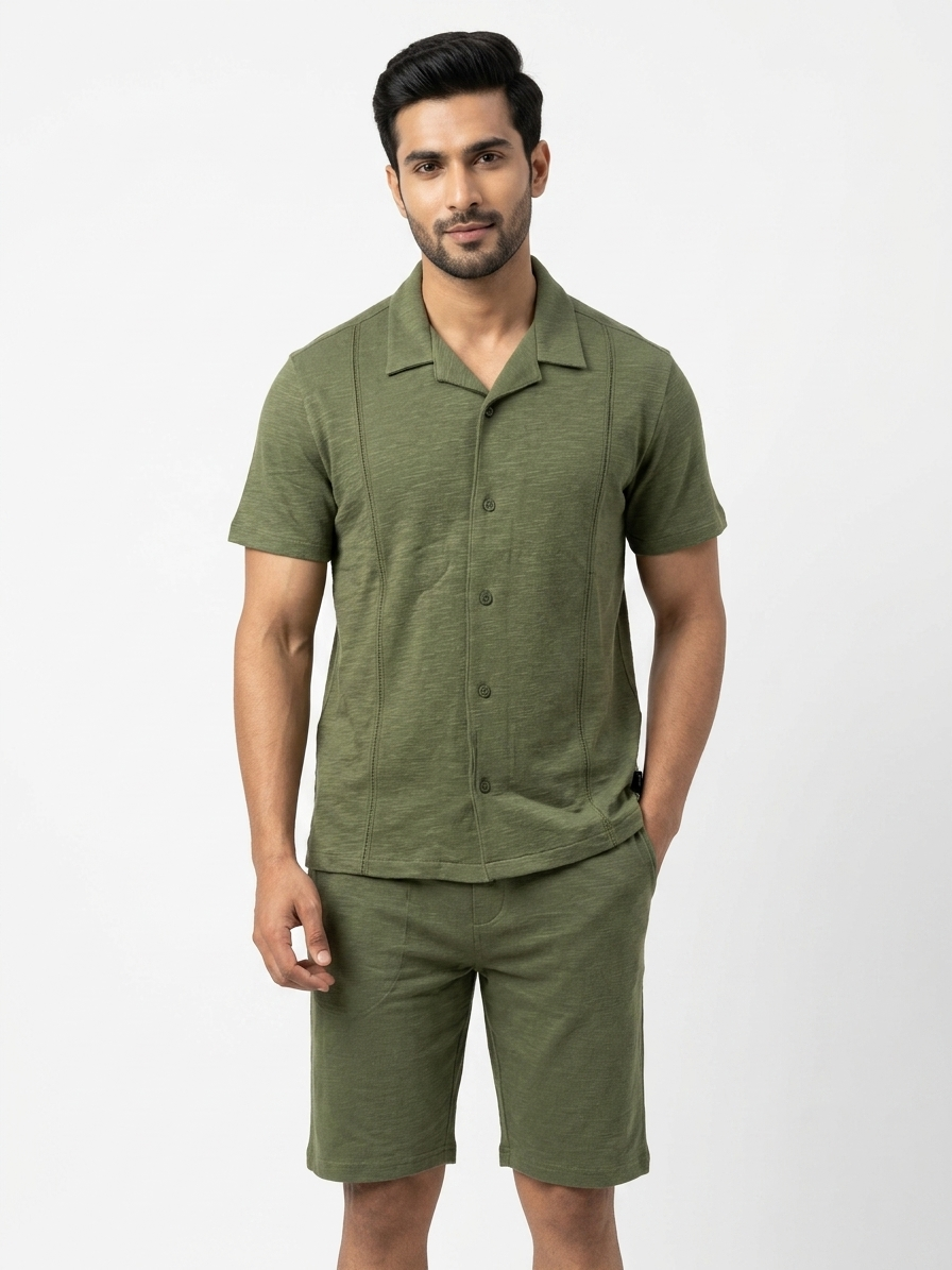 URBARO Men's Solid Olive Green Co-ord Set