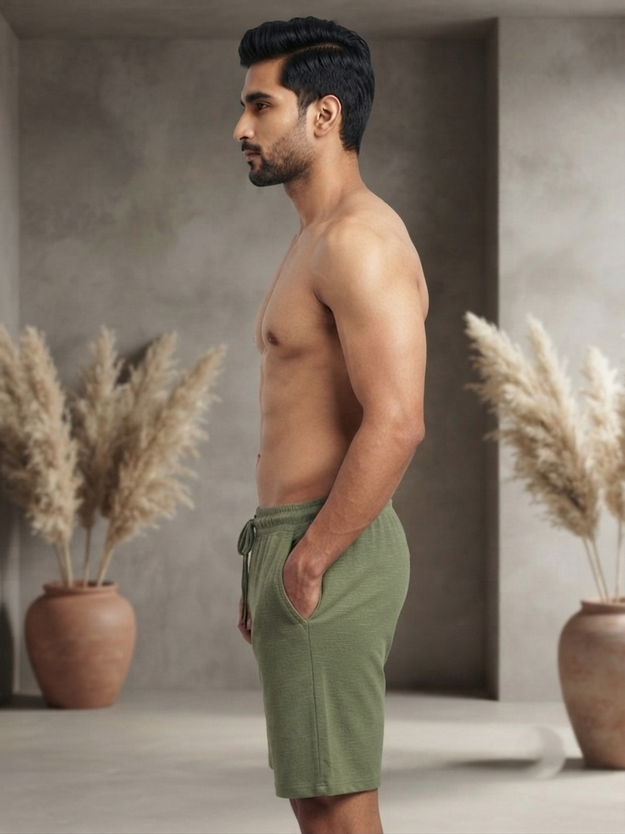 URBARO Men's Solid Olive Green Co-ord Shorts