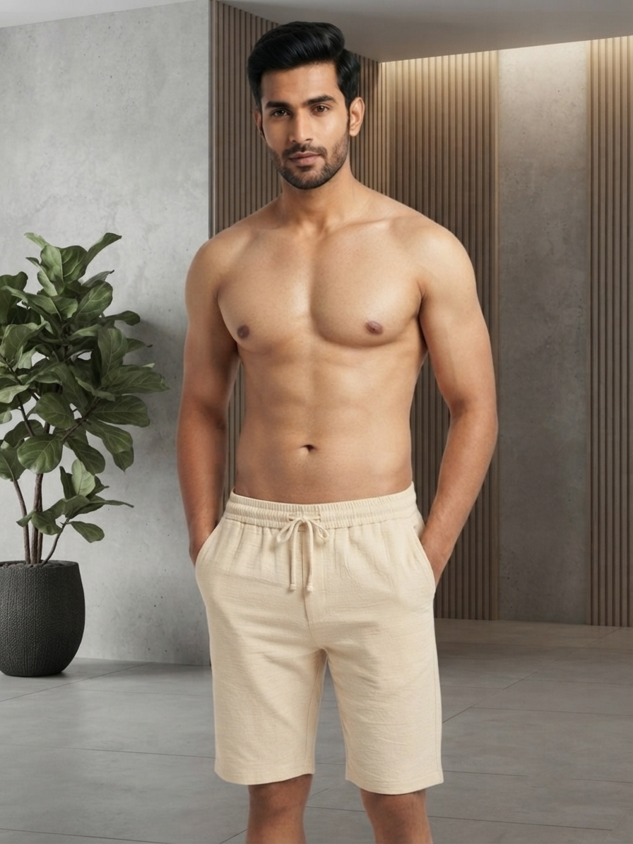 URBARO Men's Solid Beige Co-ord Shorts