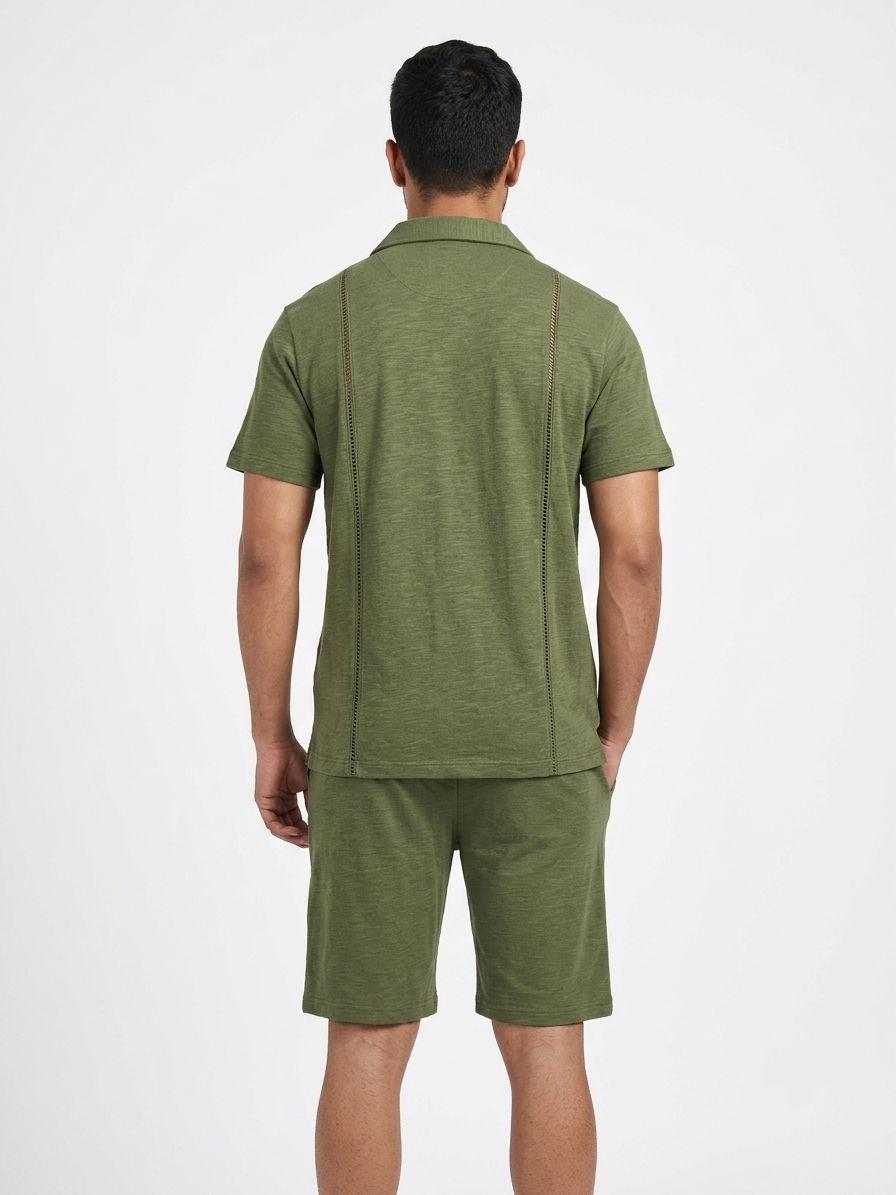 URBARO Men's Solid Olive Green Co-ord Set