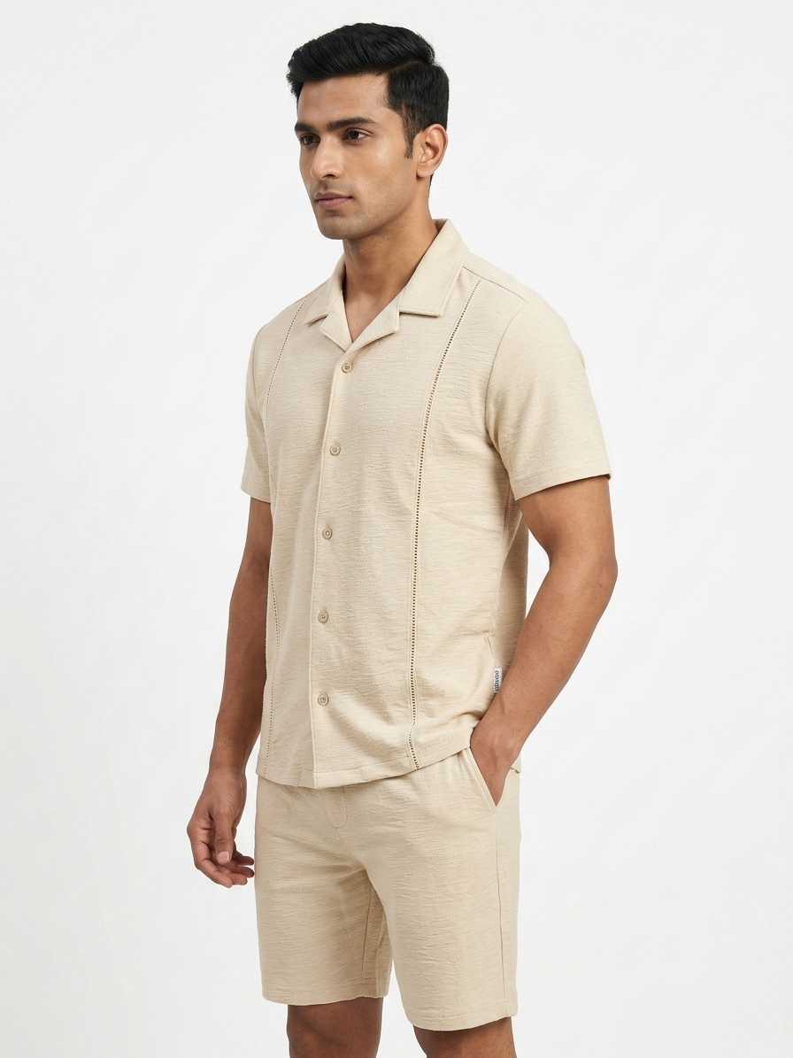 URBARO Men's Solid Beige Co-ord Set